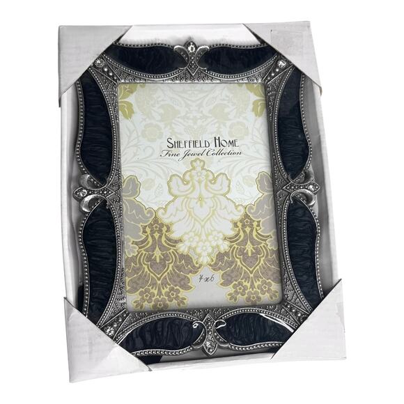 Sheffield Home Photo Picture Frame Fleur de Lis Black Enamel Jeweled 4x6 New Box - Picture 3 of 3